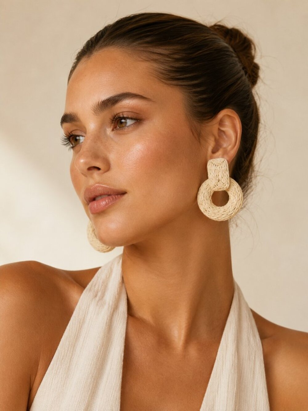 A247-E โข Boho Raffia Circle Statement Earrings